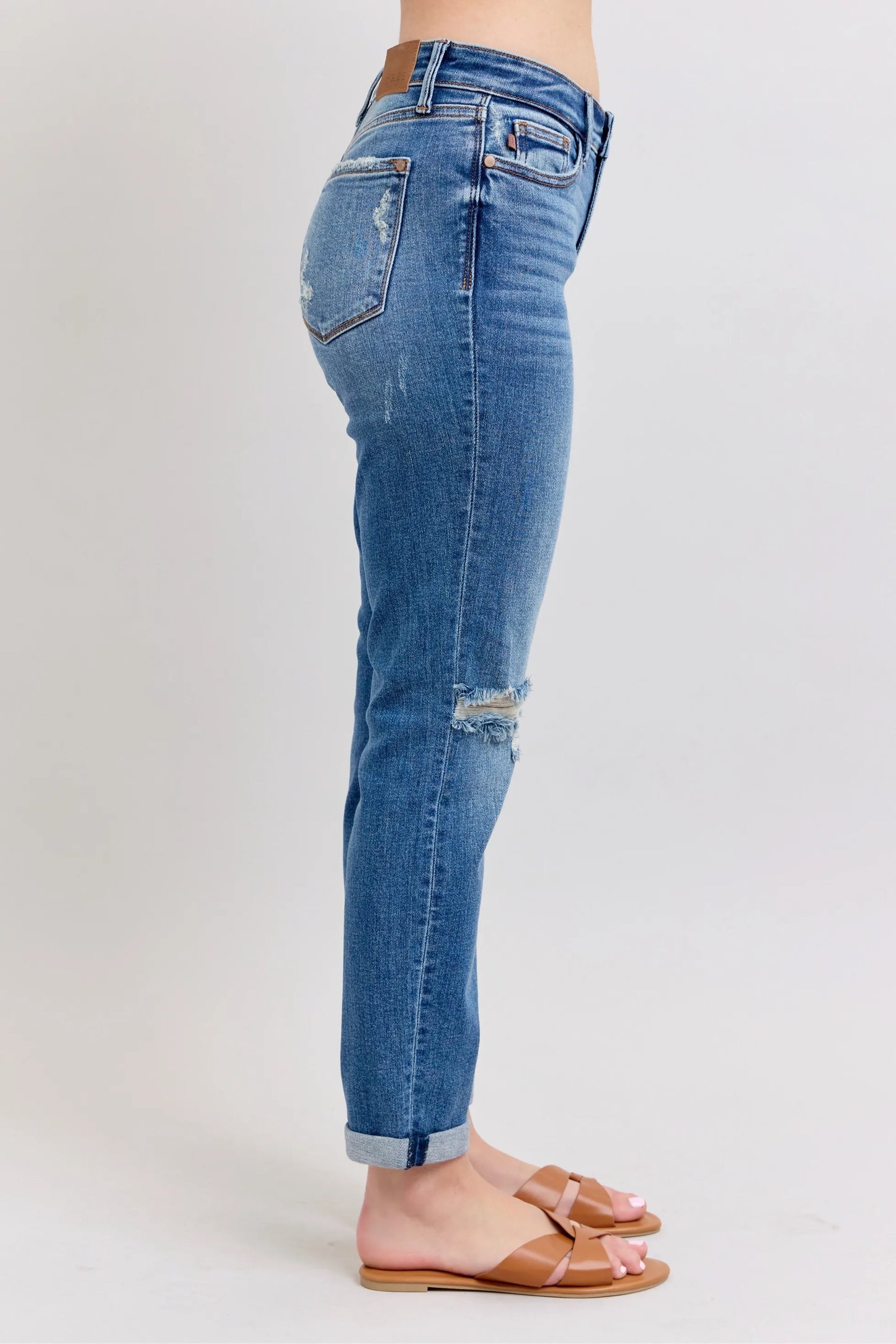 Judy Blue Medium Rise Vintage Wash Distressed Boyfriend Jeans - In Style Chics Boutique Women's Juniors Plus Size Clothes Online