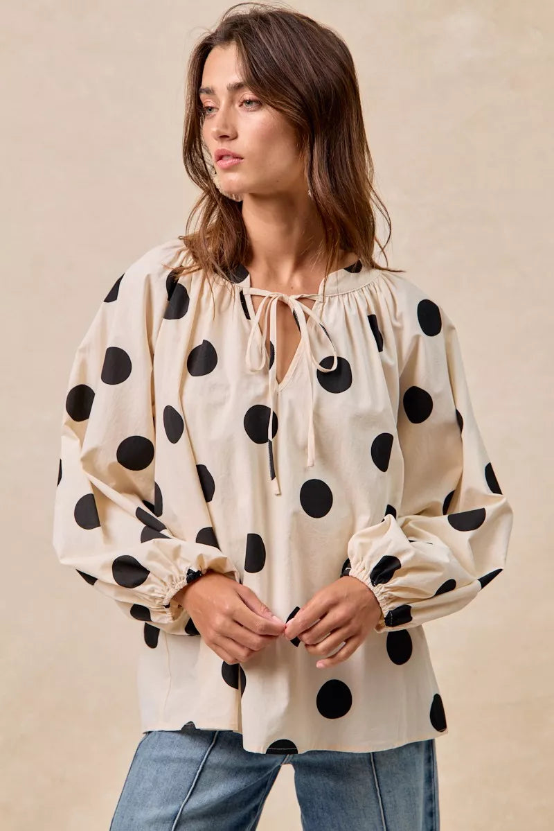 Polka Dot Exaggerated Balloon Sleeves Blouse 🤍🖤 at In Style Chics Boutique