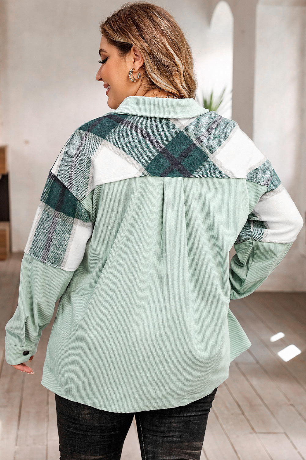 Plus Size Plaid Snap Down Jacket with Pockets - In Style Chics Boutique LLC