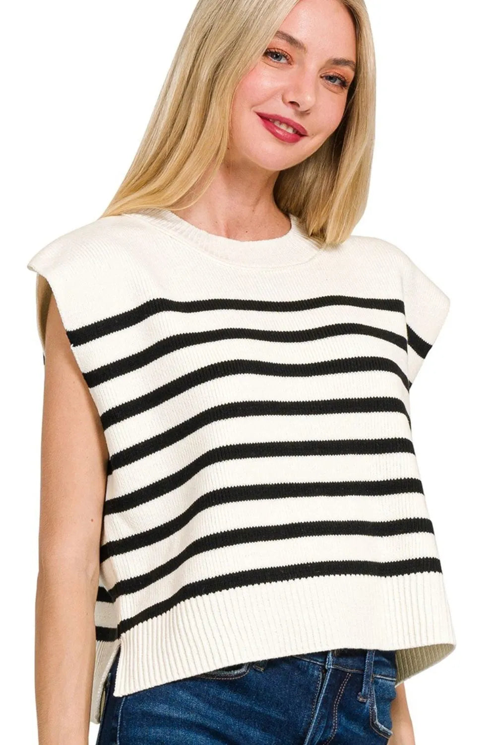 Oversized Sweater Vest, Crew Neck Striped - In Style Chics Boutique Women's Juniors Clothes Online