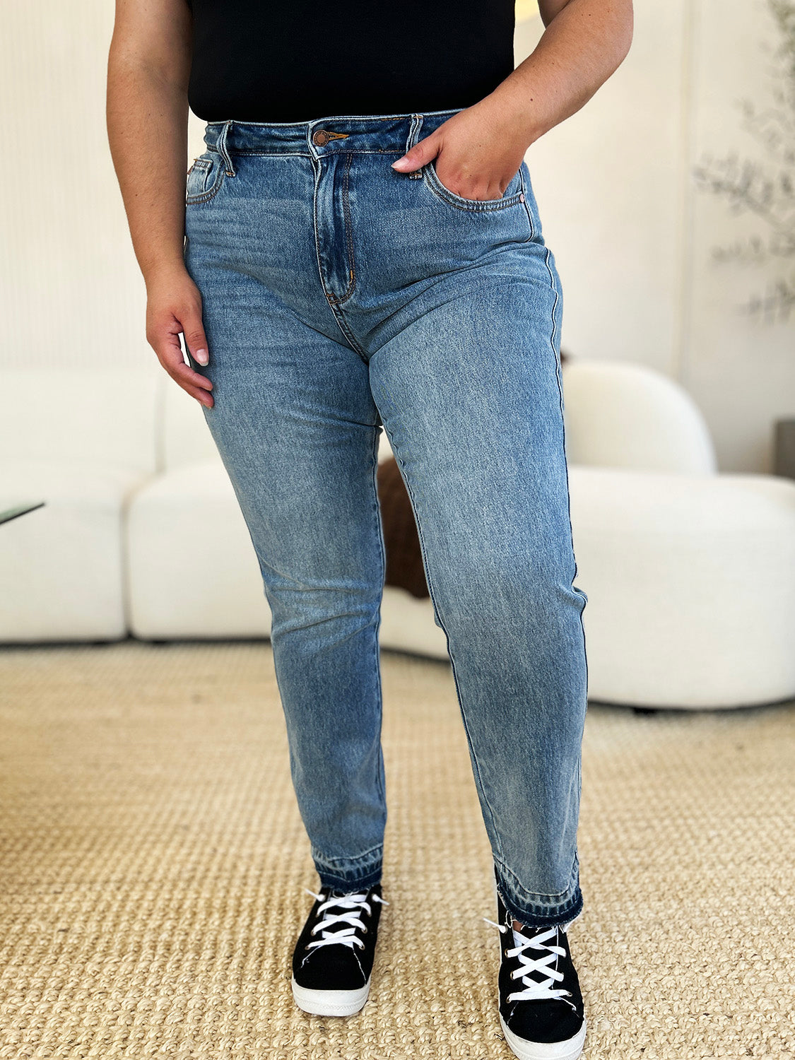 Judy Blue Full Size Mid Rise Rigid Magic Release Hem Jeans - In Style Chics Boutique LLC