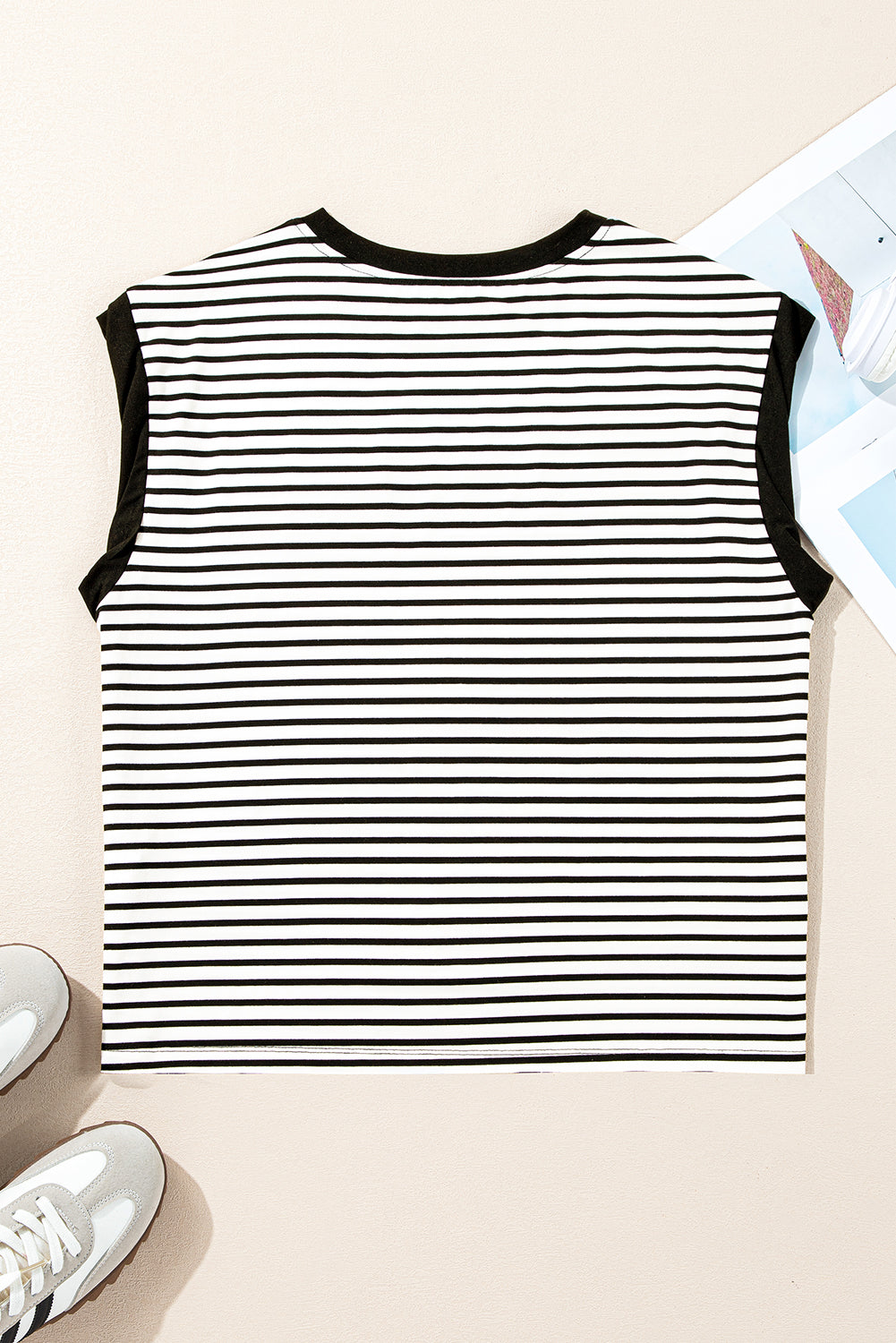 Black Stripe Chest Pocket Patch Round Neck Sleeveless Tee - Cute Clothes for Spring Summer - In Style Chics Boutique Women's Juniors Apparel Online