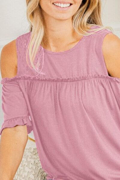 Round Neck Cold Shoulder T-Shirt Plus Size