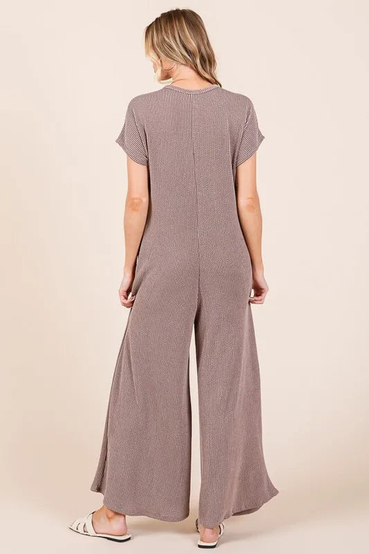 Rib Knit Jumpsuit with Button Detail