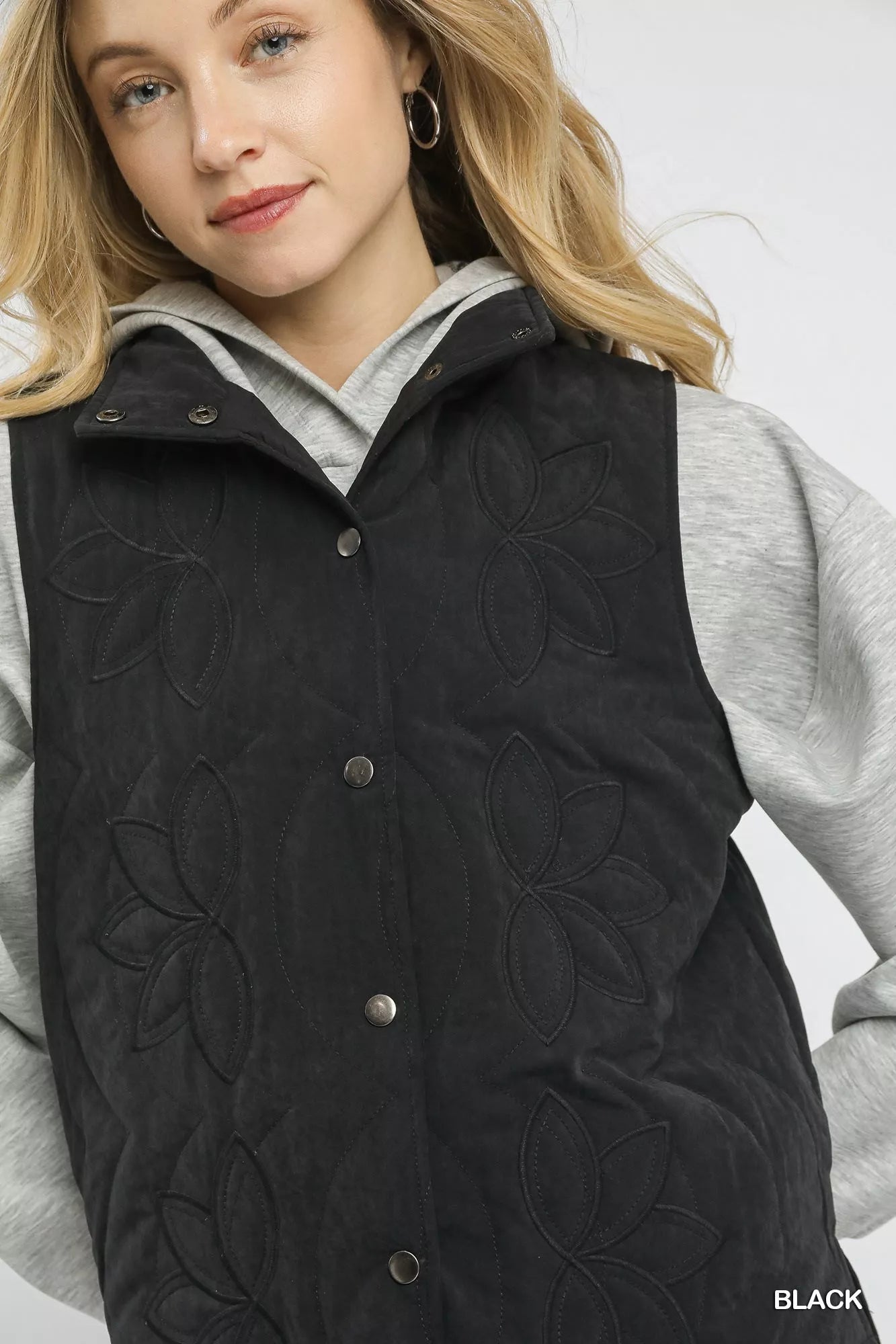 Quilted Embroidered Black Vest at In Style Chics Boutique