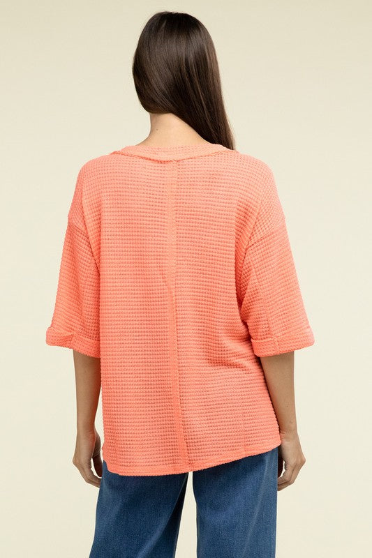 Brushed Waffle Exposed-Seam 3/4 Sleeve Top - In Style Chics Boutique LLC