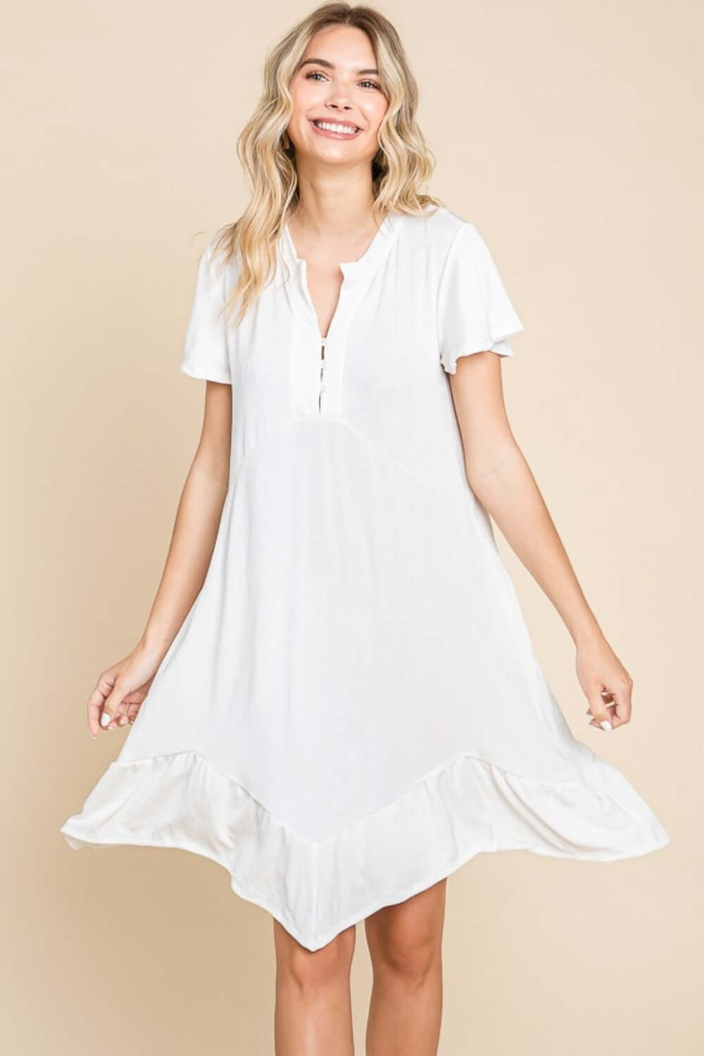 Culture Code Full Size Short Sleeve Ruffled Asymmetric Hem Dress - In Style Chics Boutique LLC