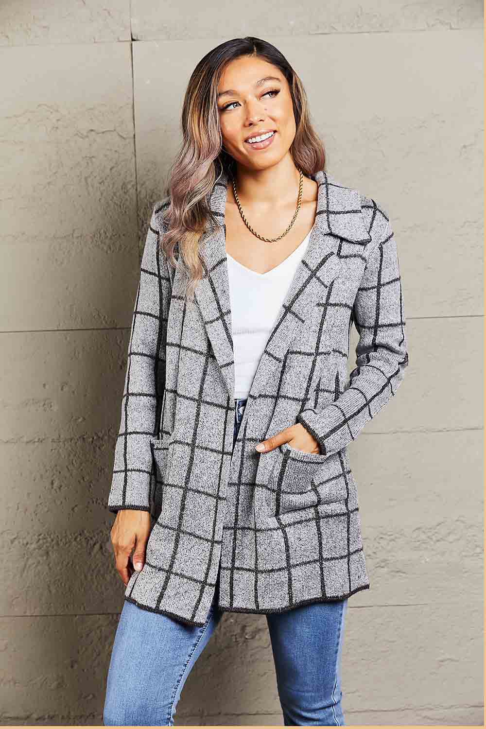Printed Open Front Lapel Collar Cardigan with Pockets - In Style Chics Boutique LLC