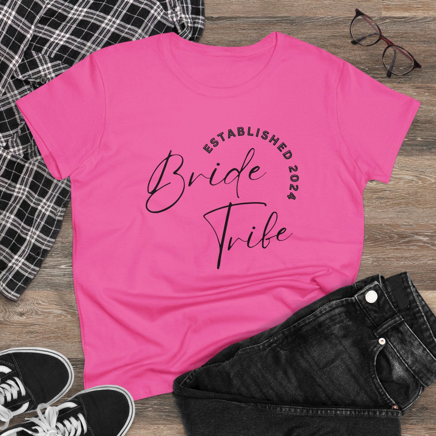 Women's Midweight Cotton Graphic Tee "Bride Tribe" - In Style Chics Boutique LLC