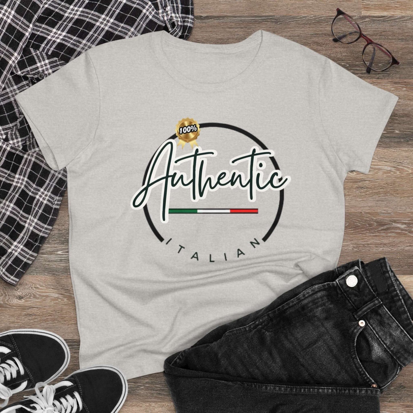 Women's Midweight Cotton Graphic Tee "100% Authentic Italian" - In Style Chics Boutique LLC