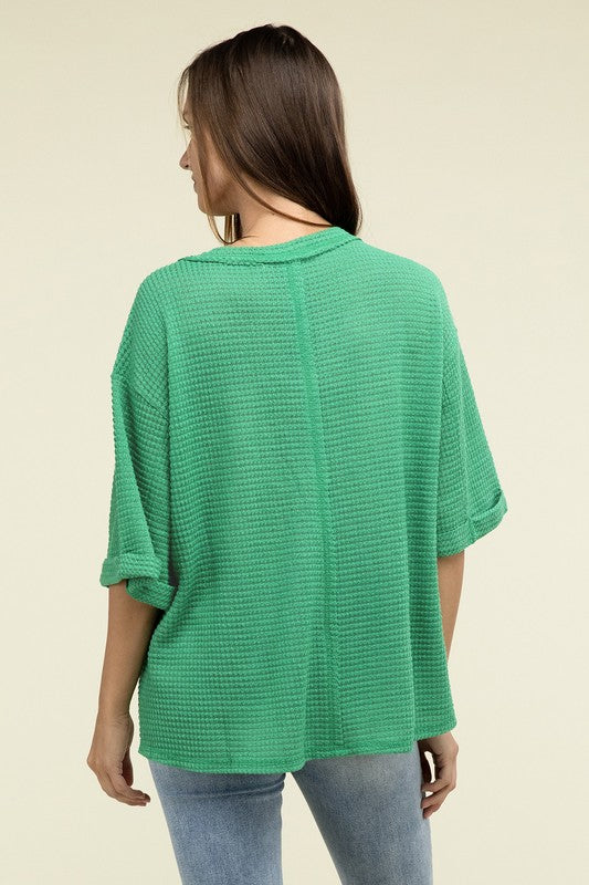 Brushed Waffle Exposed-Seam 3/4 Sleeve Top - In Style Chics Boutique LLC