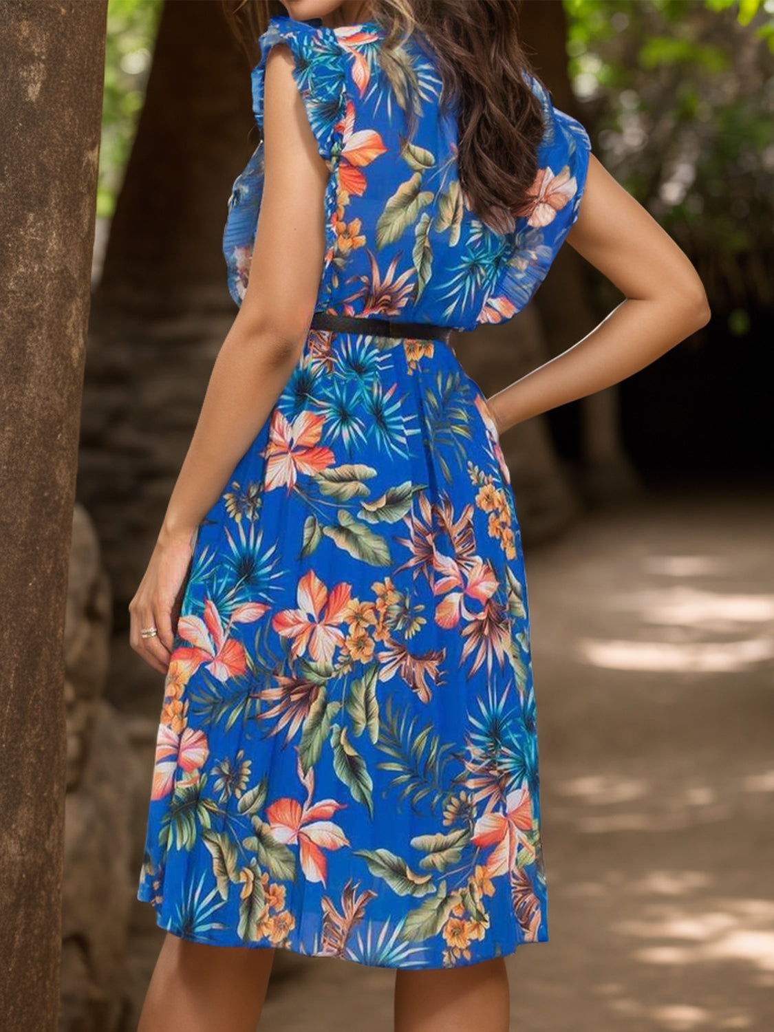 Ruffled Printed Surplice Cap Sleeve Dress - In Style Chics Boutique LLC