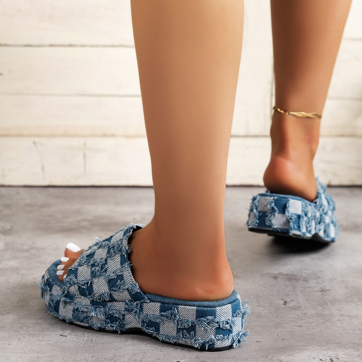 Plaid PU Leather Platform Sandals - In Style Chics Boutique LLC