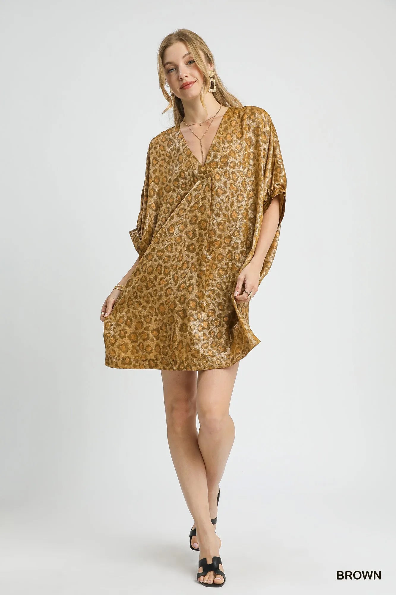 Metallic Leopard Print V-Neck Kimono Dress at In Style Chics Boutique