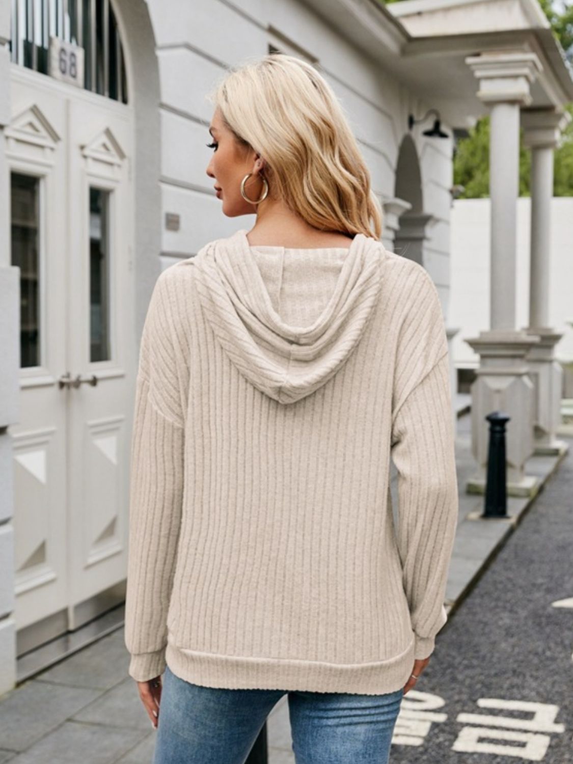 Ribbed Drawstring Long Sleeve Hoodie - In Style Chics Boutique LLC