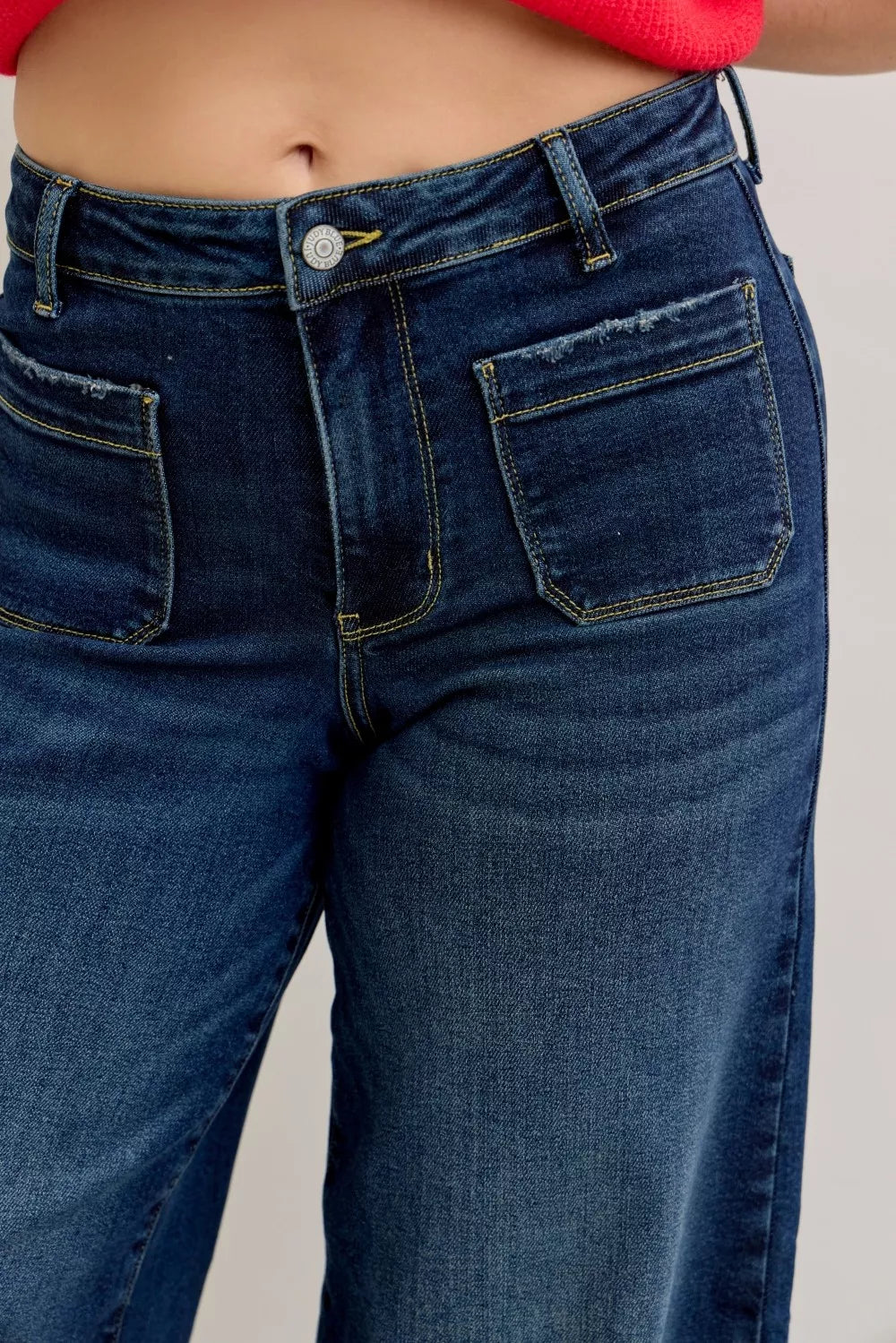 Shop Judy Blue High Waist Palazzo Jeans with Front Patch Pockets at In Style Chics Boutique