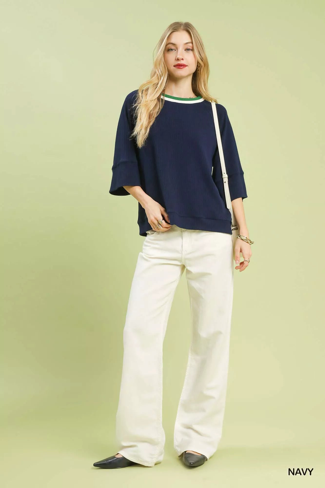 Shop Ribbed Knit Navy Top with Contrast Trim at In Style Chics Boutique
