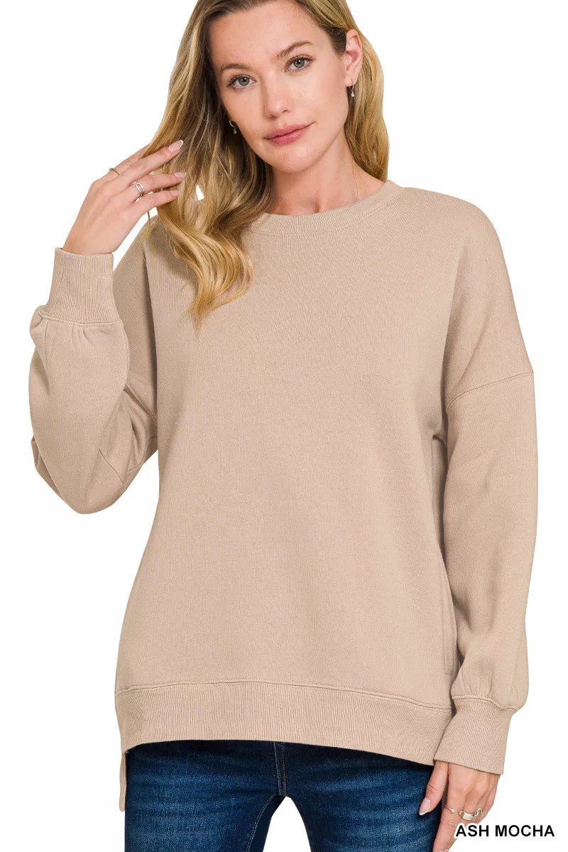 Fleece Hi-low Boyfriend Sweatshirt with Pockets at In Style Chics Boutique