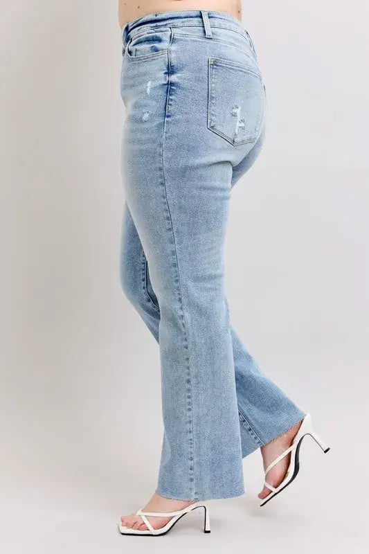 Judy Blue Midi Rise Light Wash Dad Jeans - In Style Chics Boutique Women's Juniors Plus Size Apparel Online
