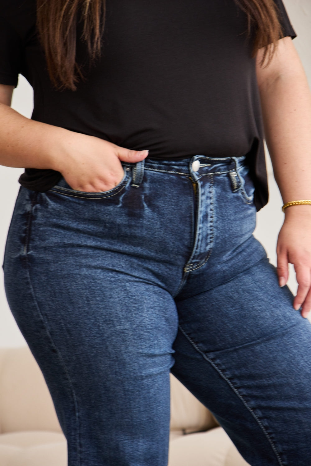 RFM Full Size Tummy Control High Waist Raw Hem Jeans - In Style Chics Boutique LLC