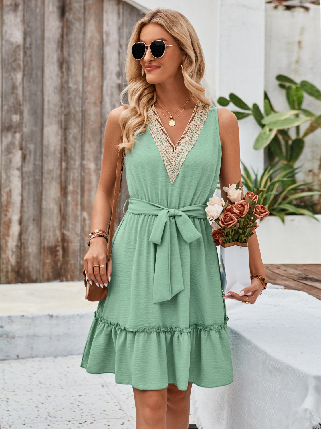 Tied Frill Sleeveless Mini Dress - In Style Chics Boutique LLC