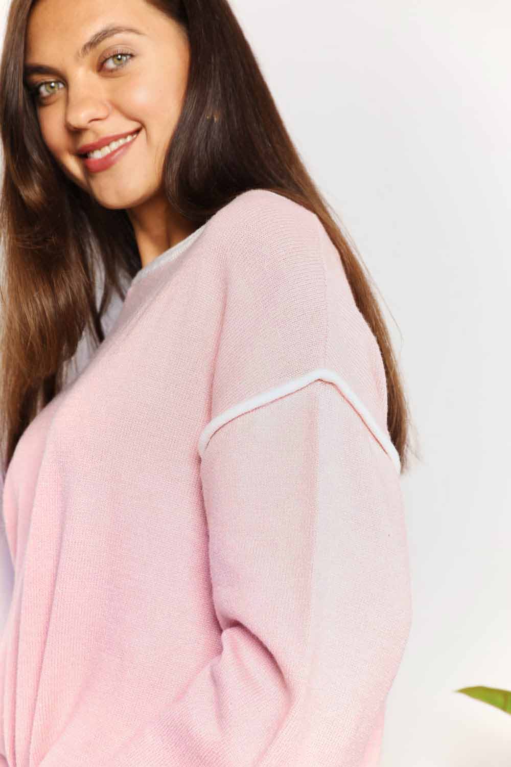 Angel Wings Contrast Detail Dropped Shoulder Knit Top - In Style Chics Boutique LLC