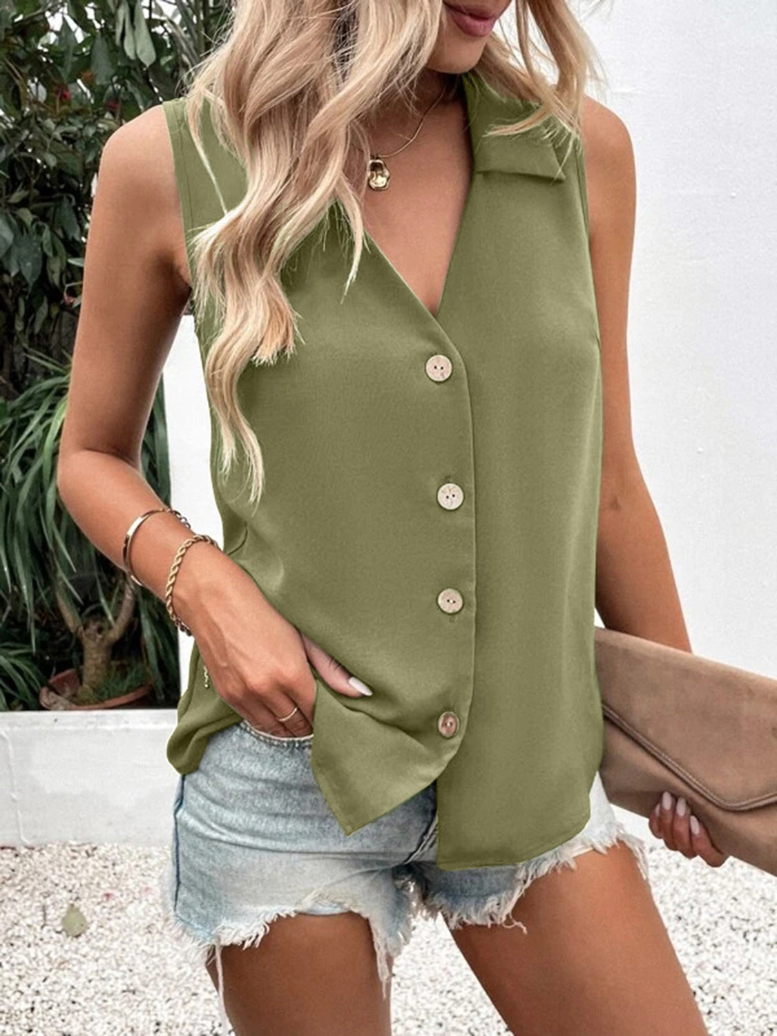 Full Size Johnny Collar Button Up Tank - More Colors! - In Style Chics Boutique LLC