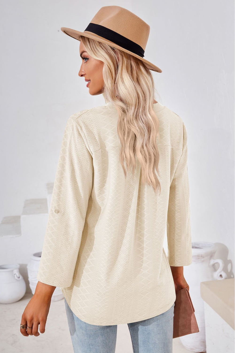 V-Neck Roll-Tap Sleeve Blouse - In Style Chics Boutique LLC