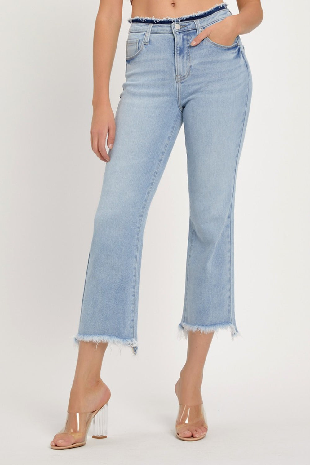 RISEN Full Size High Rise Raw Edge Crop Jeans - In Style Chics Boutique LLC