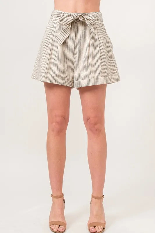 Linen Blend Striped Flowy Shorts