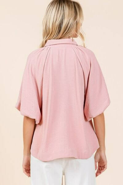 Airflow Short Bubble Sleeve Button Down Shirt - In Style Chics Boutique