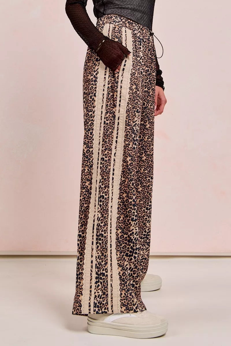 Leopard Printed Track Pants with Side Contrast Lace at In Style Chics Boutique