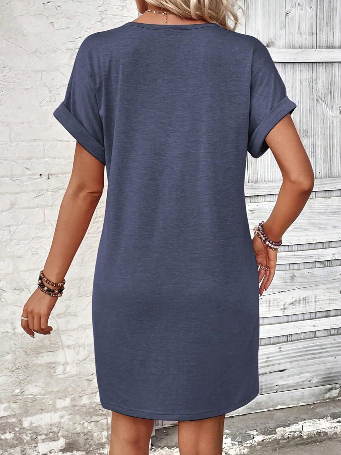 Quarter Button V-Neck Short Sleeve Dress - More Colors! - In Style Chics Boutique LLC