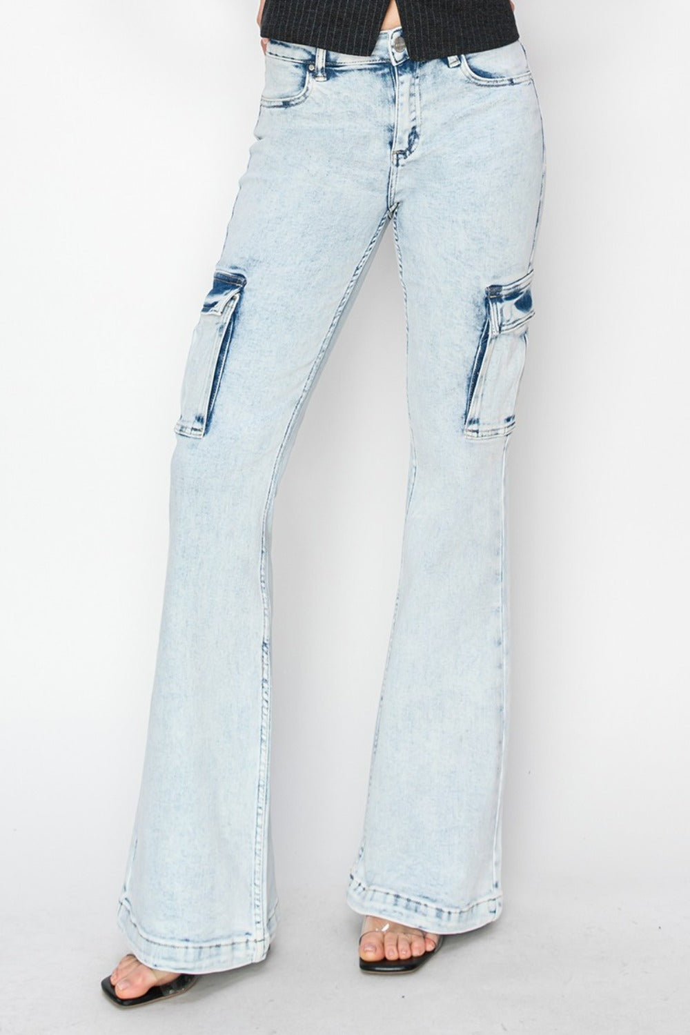 RISEN Full Size High Rise Cargo Flare Jeans - In Style Chics Boutique LLC