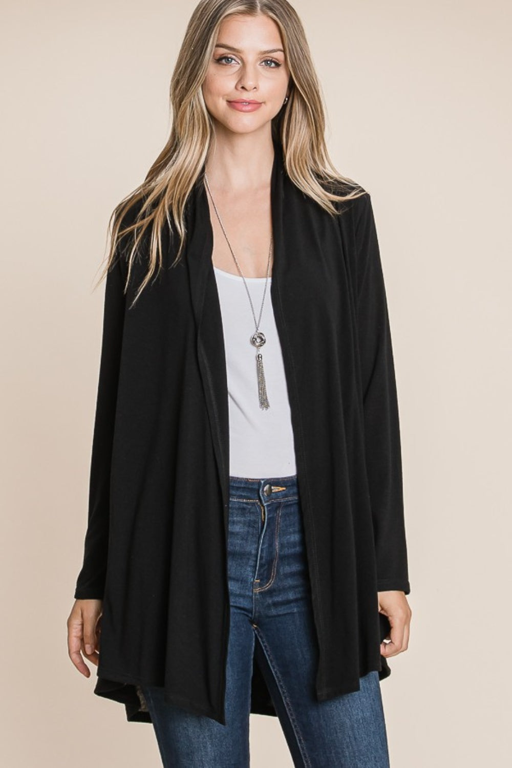 BOMBOM Open Front Long Sleeve Cardigan - In Style Chics Boutique LLC