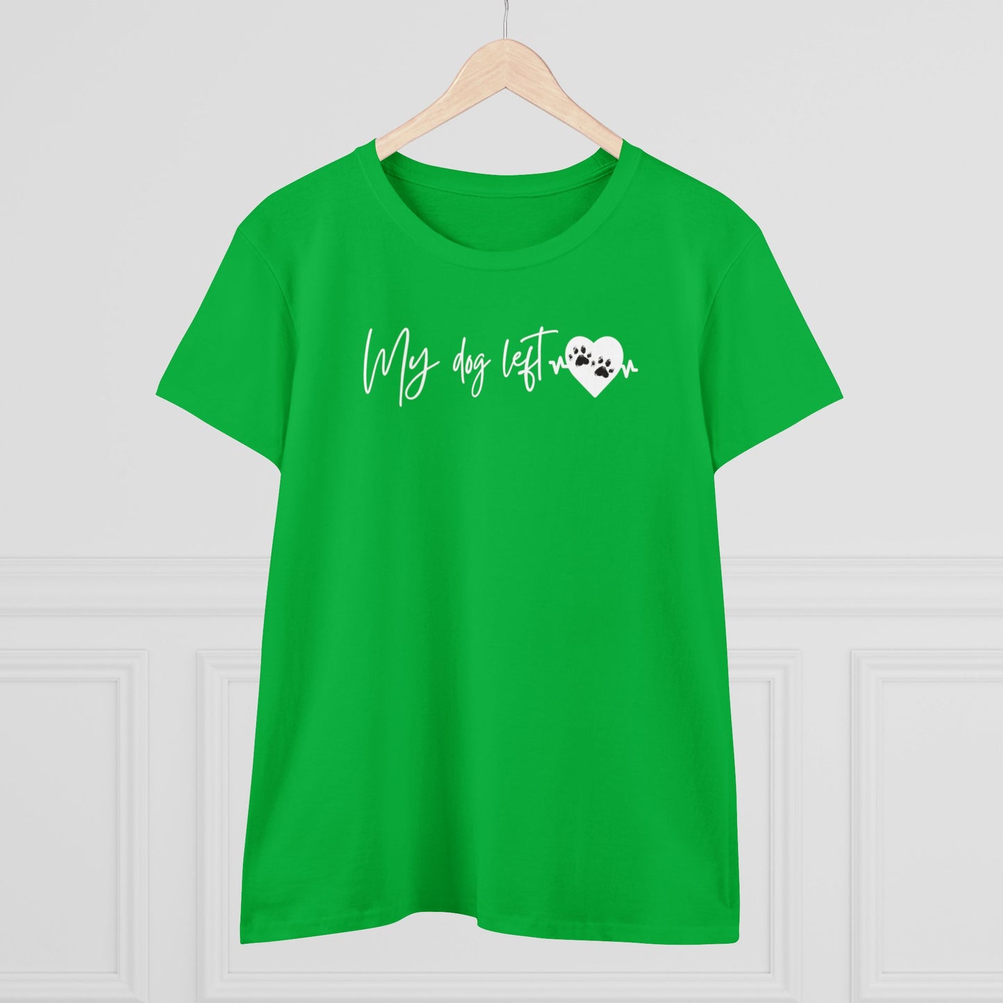 Women's Midweight Cotton Graphic Tee - "My dog left paw prints on my heart" - In Style Chics Boutique LLC