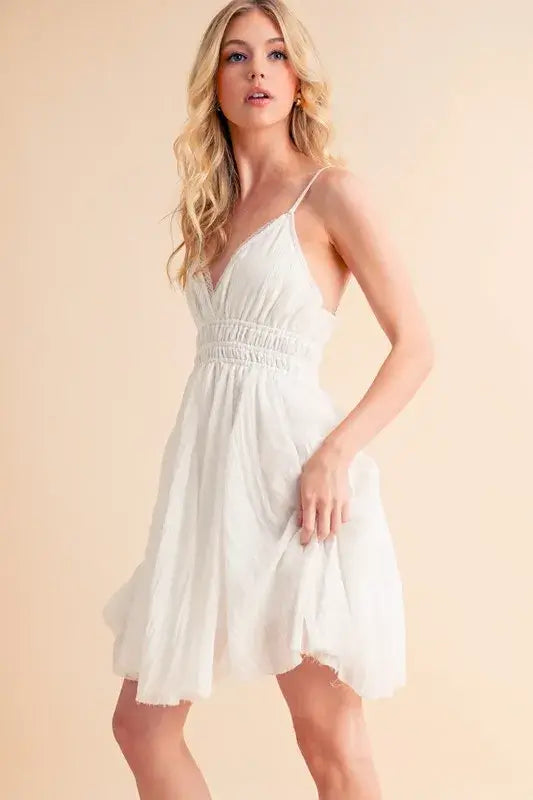 Lace Detail Mini Cami White Dress - For Bride to be - In Style Chics Boutique Women's Juniors Apparel Online