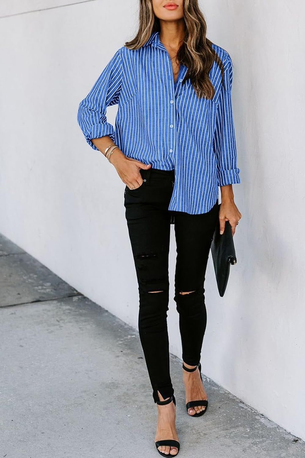 Striped Button Up Long Sleeve Shirt More Colors! - In Style Chics Boutique LLC