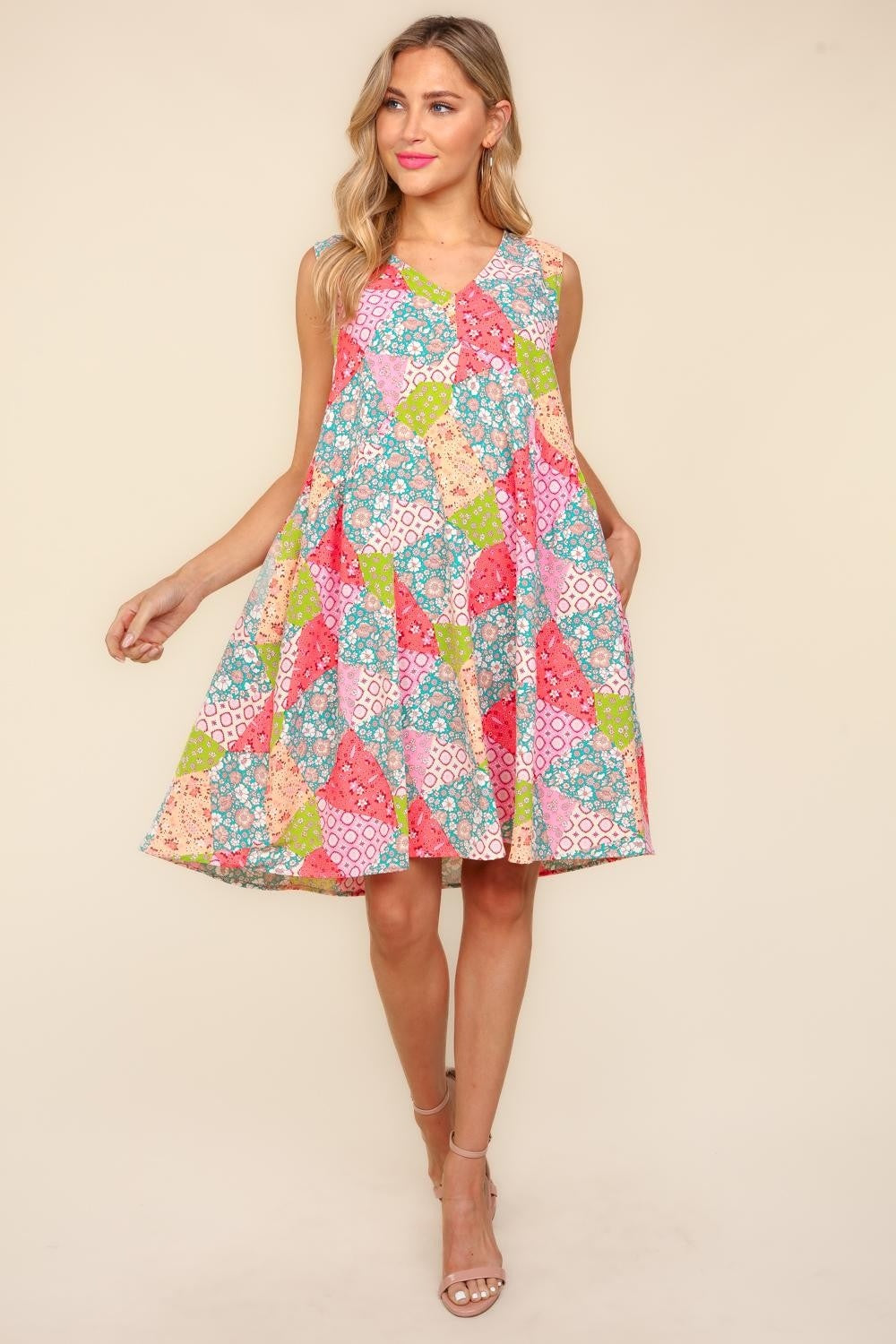Haptics Full Size Babydoll Floral Patchwork Dress with Side Pockets - In Style Chics Boutique LLC