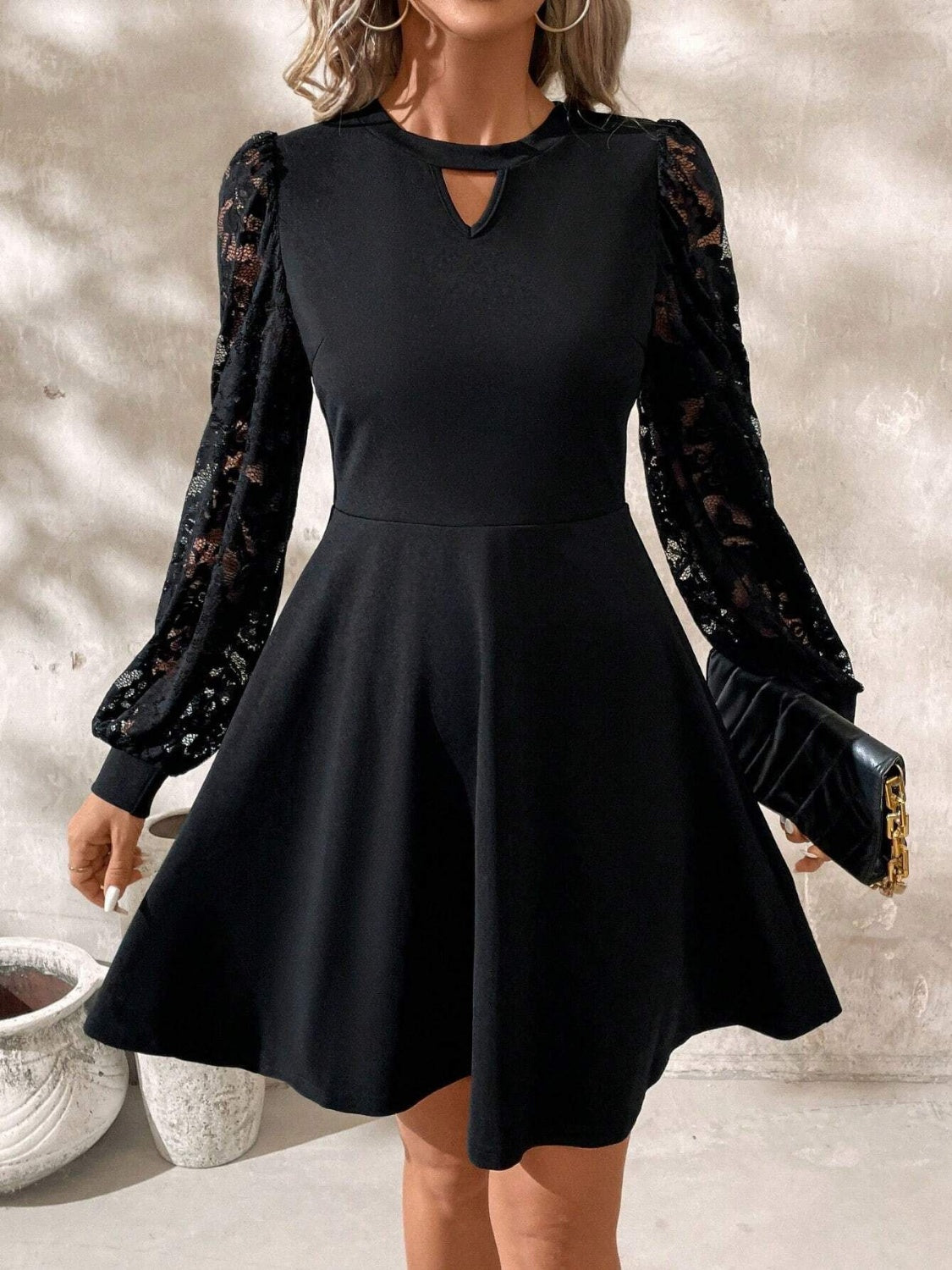 Cutout Lace Long Sleeve Mini Dress - In Style Chics Boutique LLC