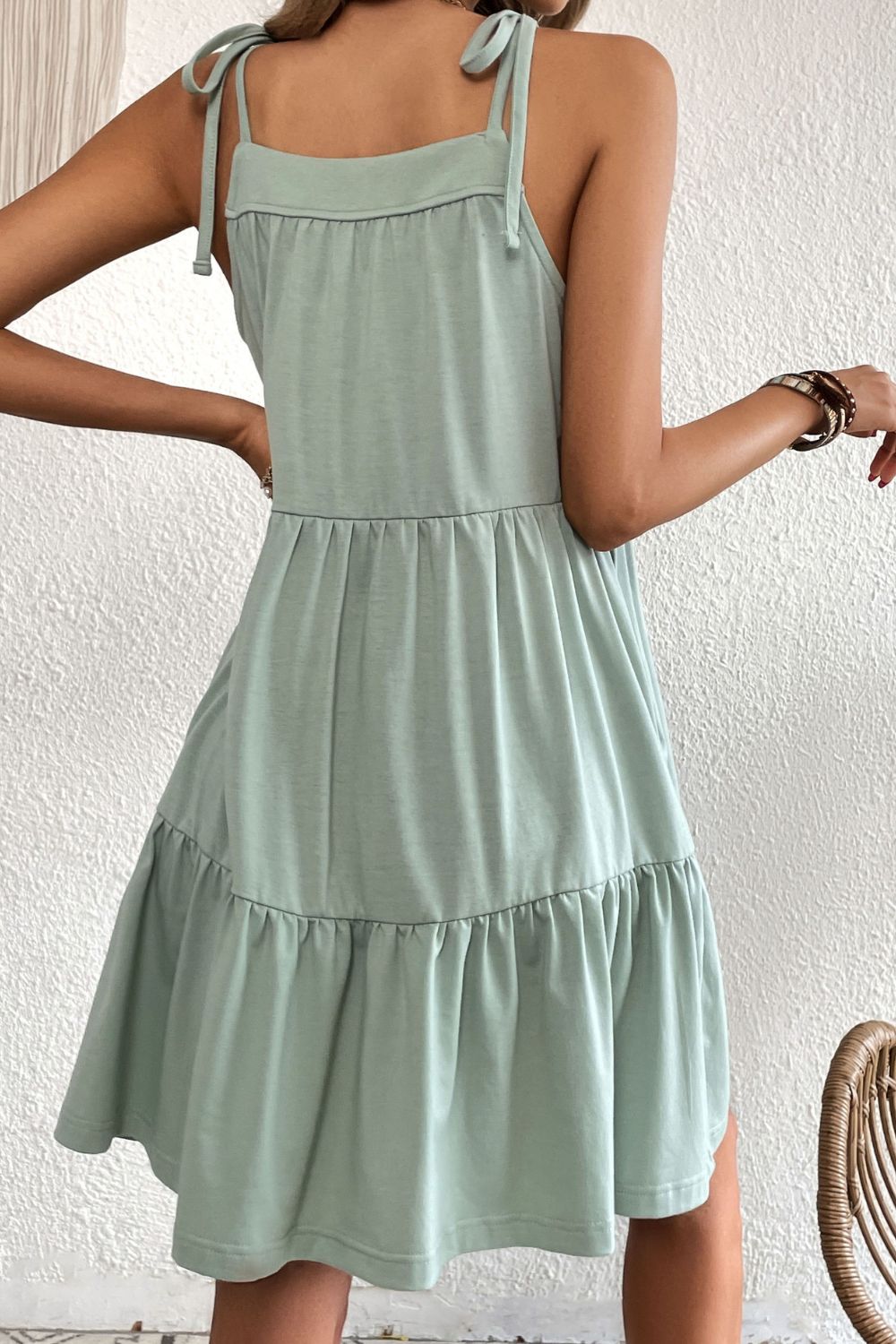 Tie-Shoulder Tiered Dress with Pockets - In Style Chics Boutique LLC