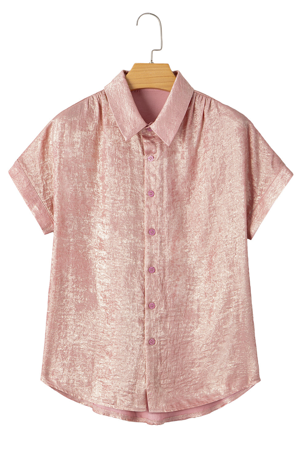 Delicacy Metallic Buttoned Loose Fit Short Sleeve Shirt - In Style Chics Boutique Online Clothing Women's Juniors Free Shipping