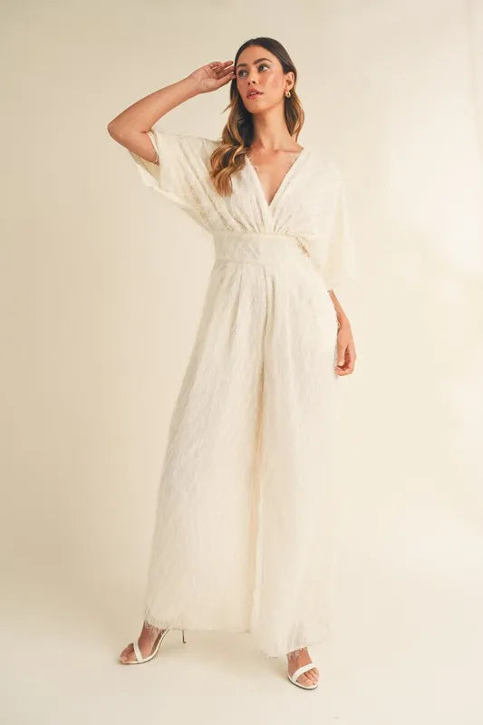 Fluffy Deep V Neck Wide Leg Jumpsuit - sophisticated look - In Style Chics Boutique Women's Juniors Apparel Online