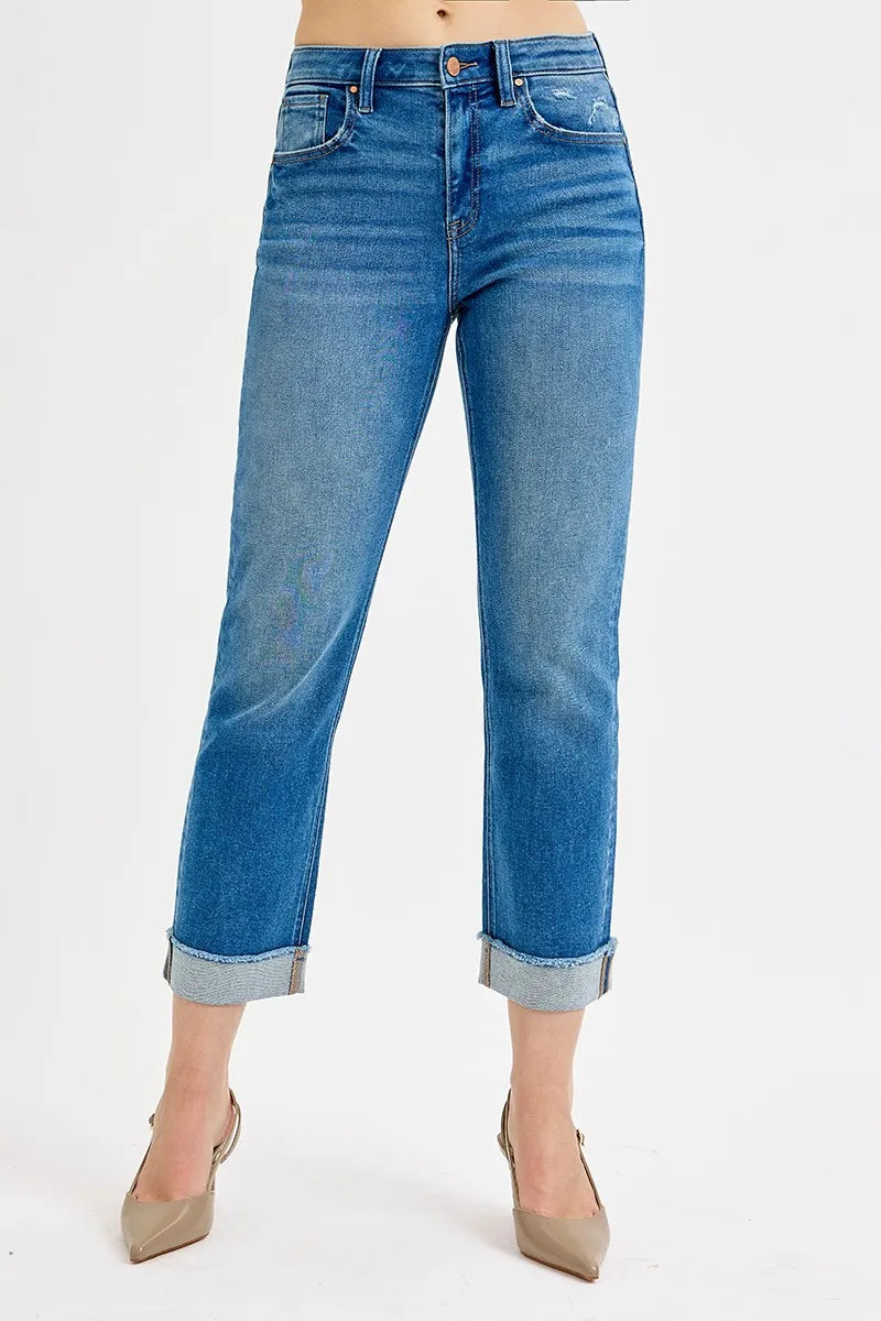 RISEN High Rise Boyfriend Fit Ankle Jeans - In Style Chics Boutique
