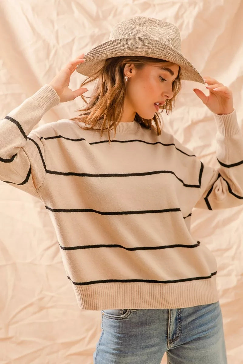 Stripe Crew Neck Basic Essential Sweater at In Style Chics Boutique