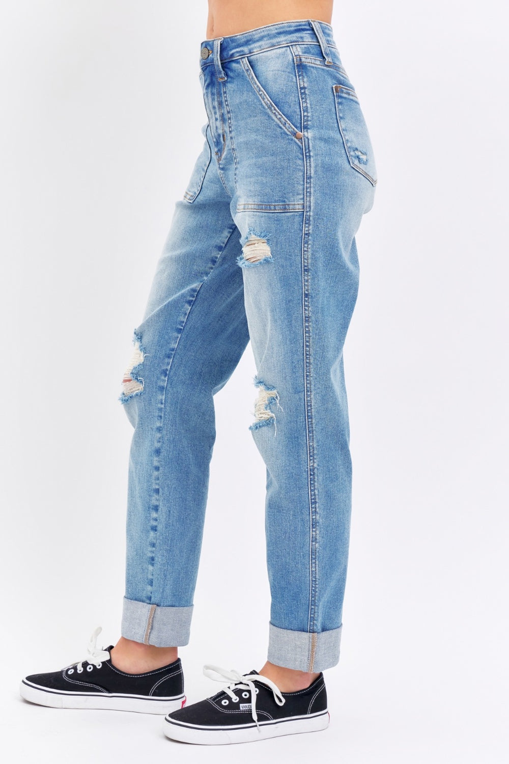 Judy Blue Full Size Distressed Straight Jeans with Patch Pockets - In Style Chics Boutique LLC