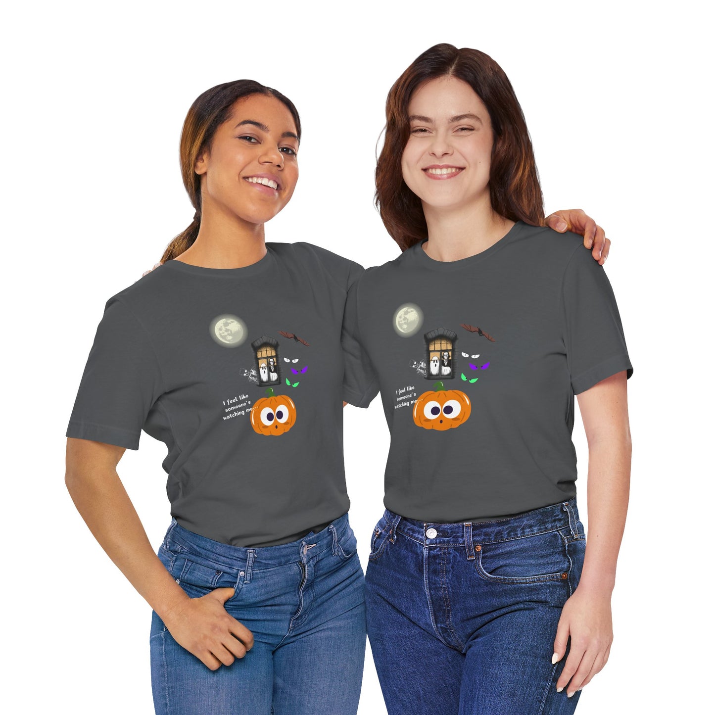 Funny Halloween Tee - "I Feel Like Someone's Watching Me..." With ghost, moon, pumpkin at In Style Chics Boutique by Obsession Expressions