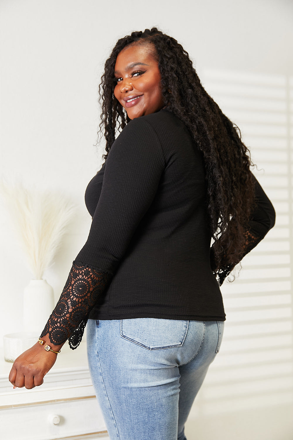 Shop this cute Crochet Lace Hem Sleeve Button Top at In Style Chics Boutique 🖤