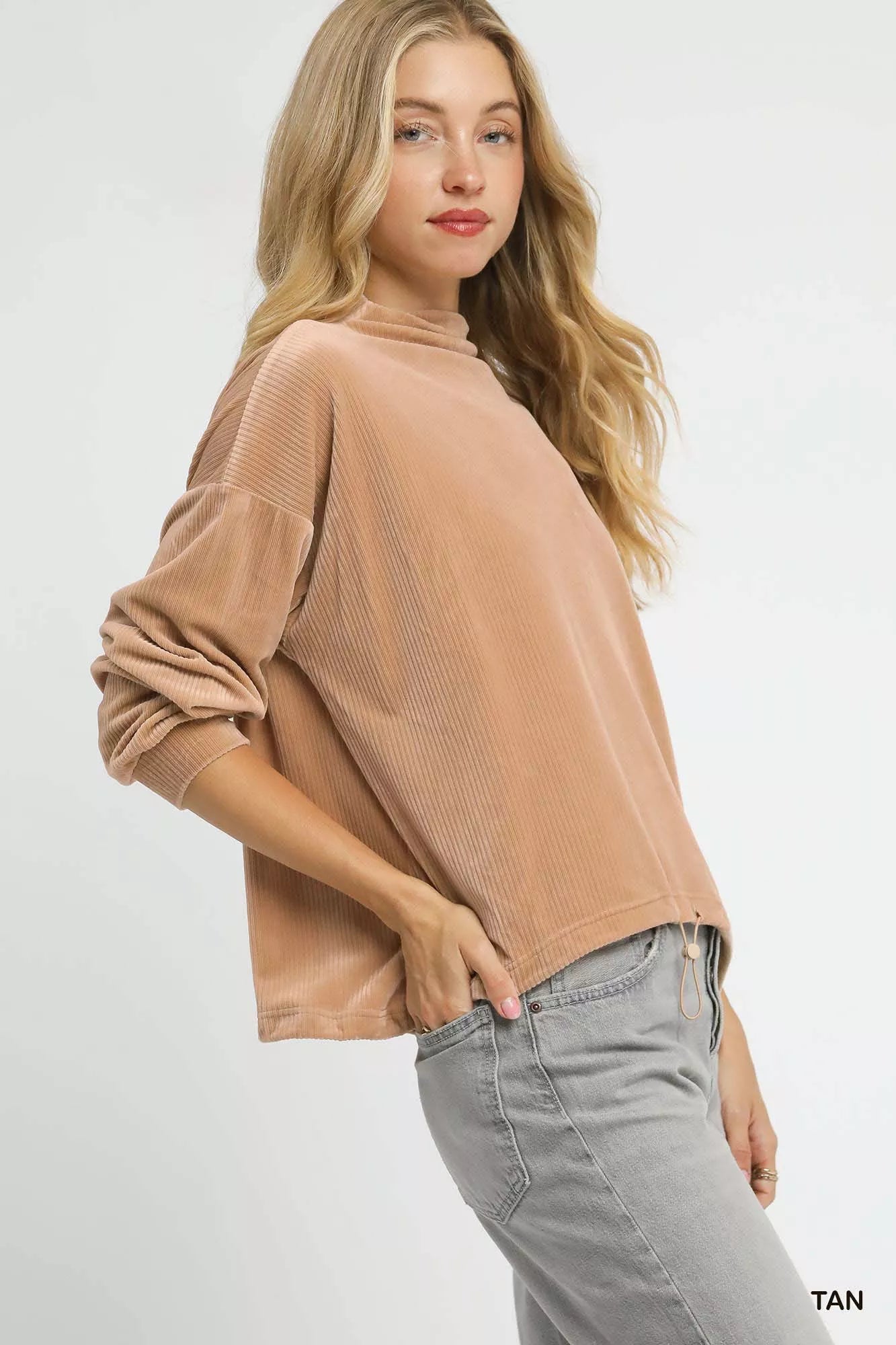 Ribbed Drawstring Hem Knit Top at In Style Chics Boutique