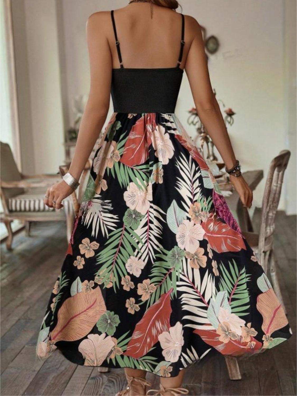 Slit Printed Scoop Neck Cami Dress - In Style Chics Boutique LLC